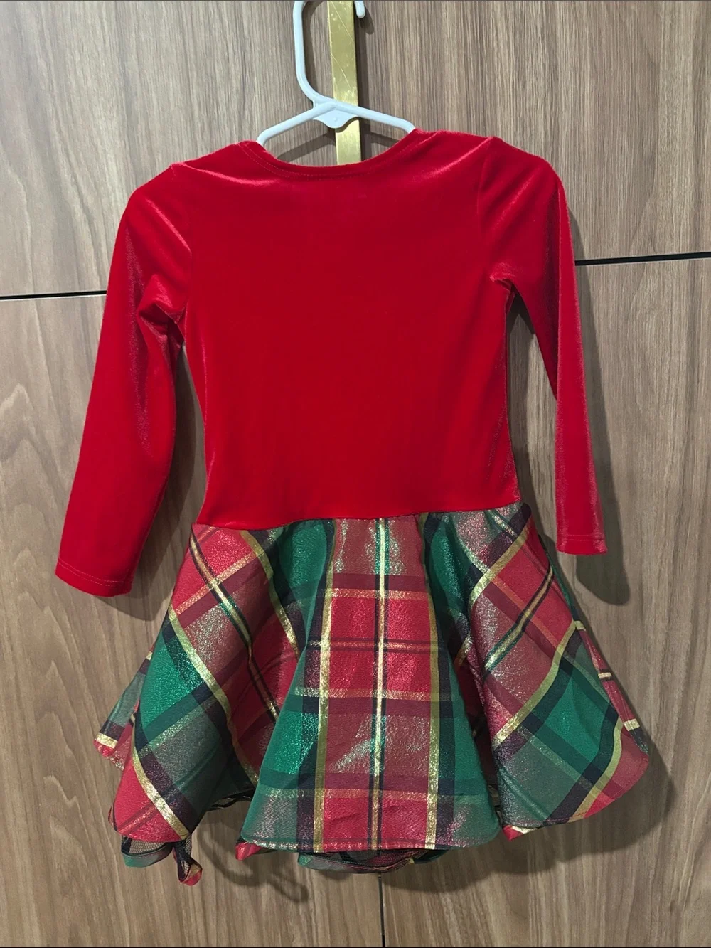 Bonnie Jean Red Velvet & Plaid Holiday Dress with Gold Bow